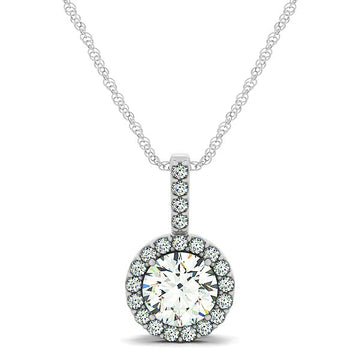 14k White Gold Diamond Halo Round Style Pendant (5/8 cttw)