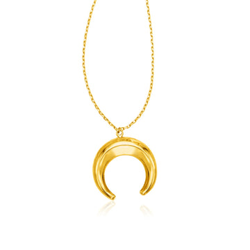 14k Yellow Gold 17 inch Necklace with Domed Moon Motif Pendant