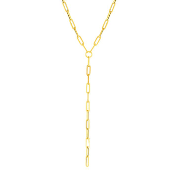 14k Yellow Gold Paperclip Chain Lariat Necklace