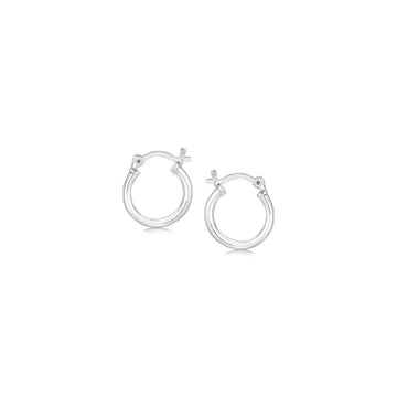 Sterling Silver Rhodium Plated Thin and Small Polished Hoop Earrings (2x10mm)