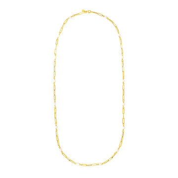 14k Yellow Gold Paperclip Chain and Pearl Necklace