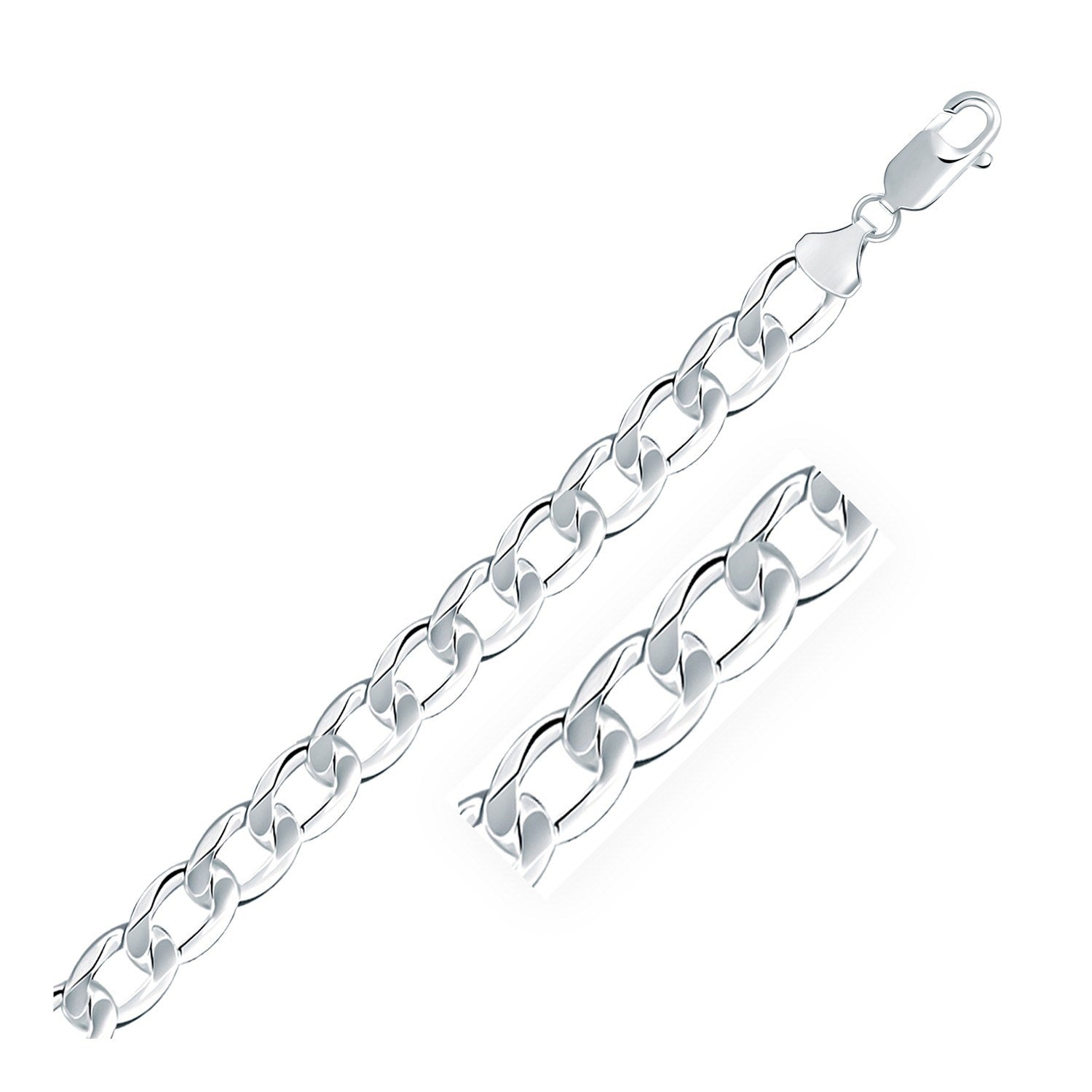 Rhodium Plated Sterling Silver Curb Style Bracelet (8.40 mm)