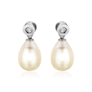 Sterling Silver Earrings with Pear Shaped Freshwater Pearls and Cubic Zirconias