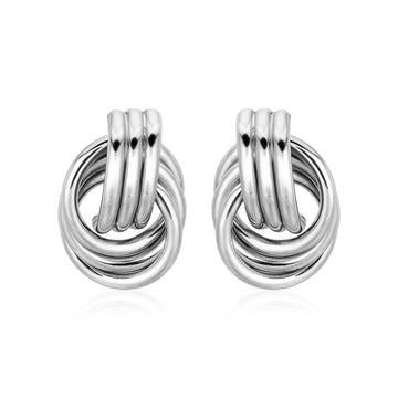 Polished Love Knot Earrings with Interlocking Rings in Sterling Silver(15mm)