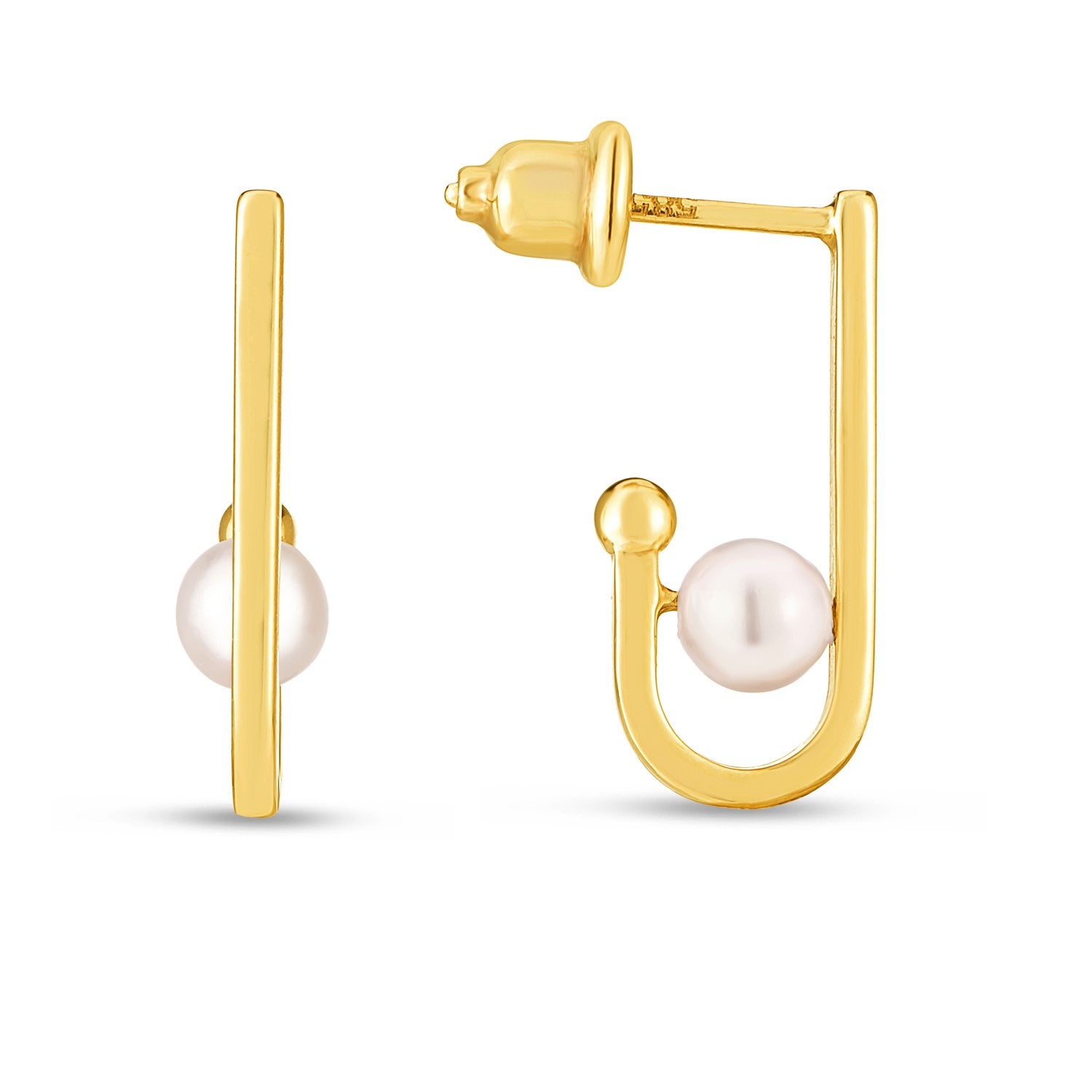 14k Yellow Gold J Hoop Pearl Earrings