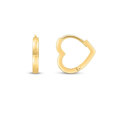 14k Yellow Gold Heart Huggie Hoops