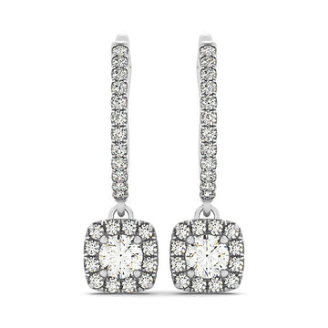 Cushion Shape Halo Style Diamond Drop Earrings in 14k White Gold (1/2 cttw)