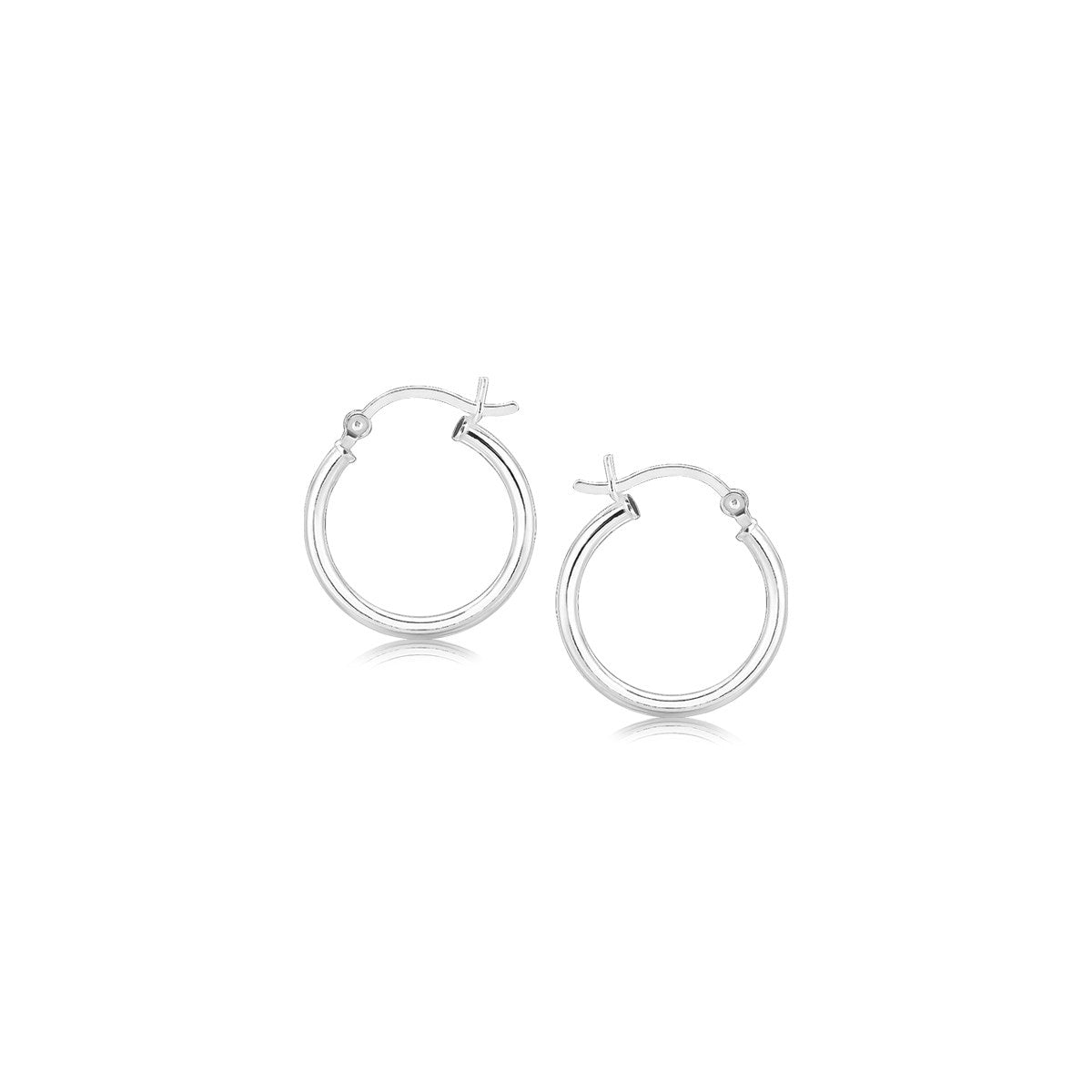 Polished Sterling Silver and Rhodium Plated Hoop Earrings (2x15mm)