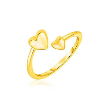 14k Yellow Gold Bypass Style Toe Ring with Polished Hearts