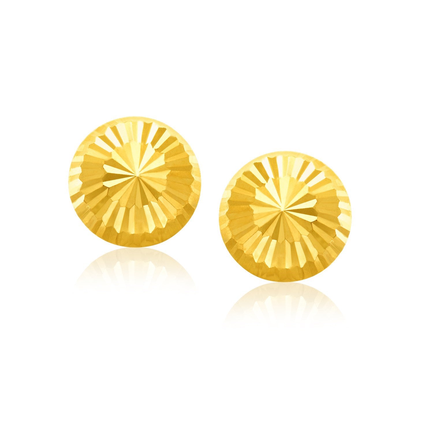 14k Yellow Gold Diamond Cut Flat Design Stud Earrings(8mm)