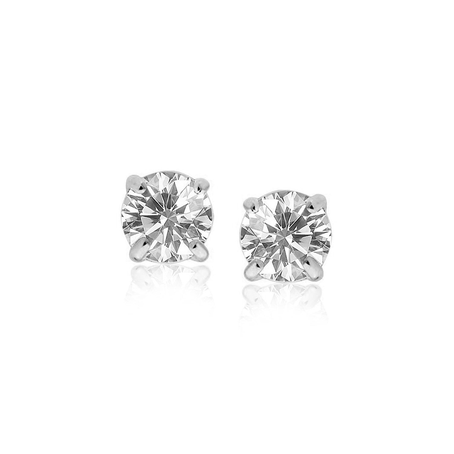 14k White Gold Stud Earrings with White Hue Faceted Cubic Zirconia(6mm)