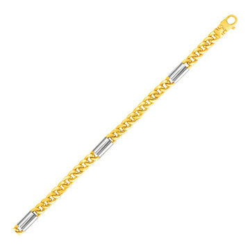 14k Two Tone Gold Mens Twisted Oval and Bar Link Bracelet