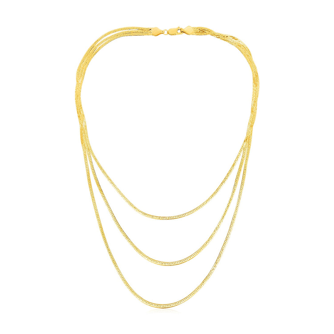 14k Yellow Gold Three Strand Herringbone Chain Necklace