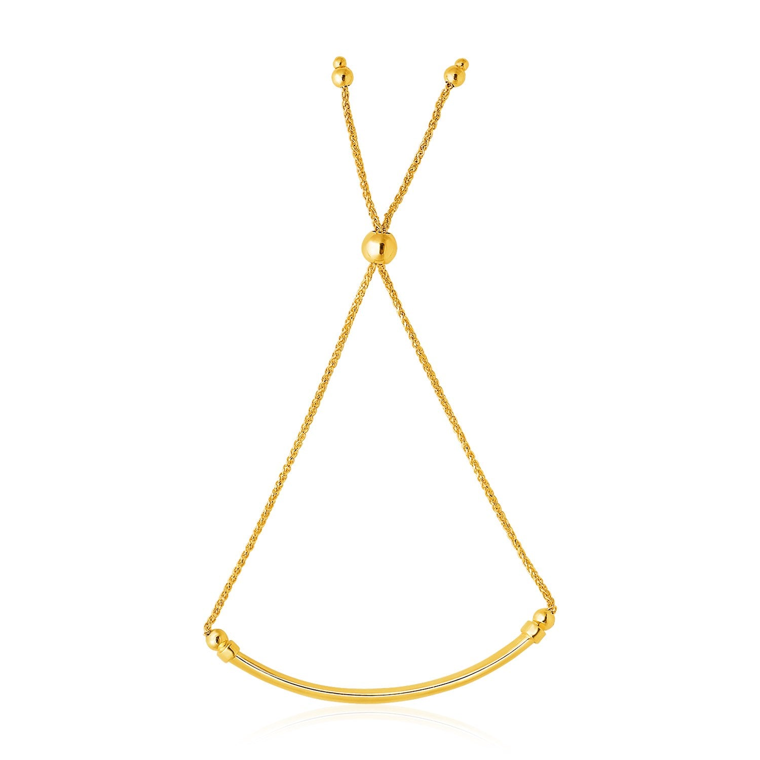 14k Yellow Gold Smooth Curved Bar and Lariat Style Bracelet (1.00 mm)