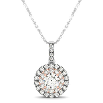 Round Shape Halo Diamond Pendant in 14k White and Rose Gold (1/2 cttw)