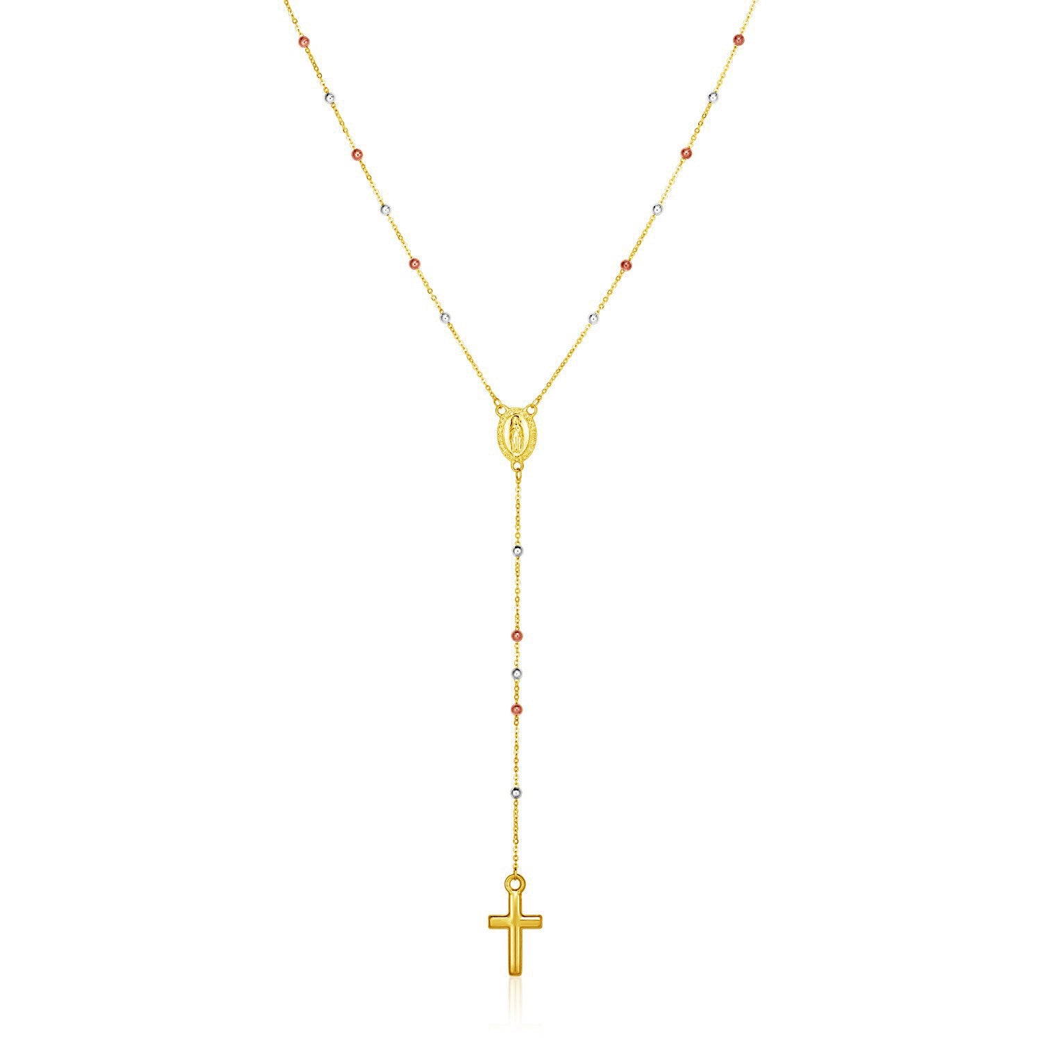 14k Tri Color Gold Lariat Rosary Necklace