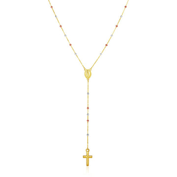 14k Tri Color Gold Lariat Rosary Necklace