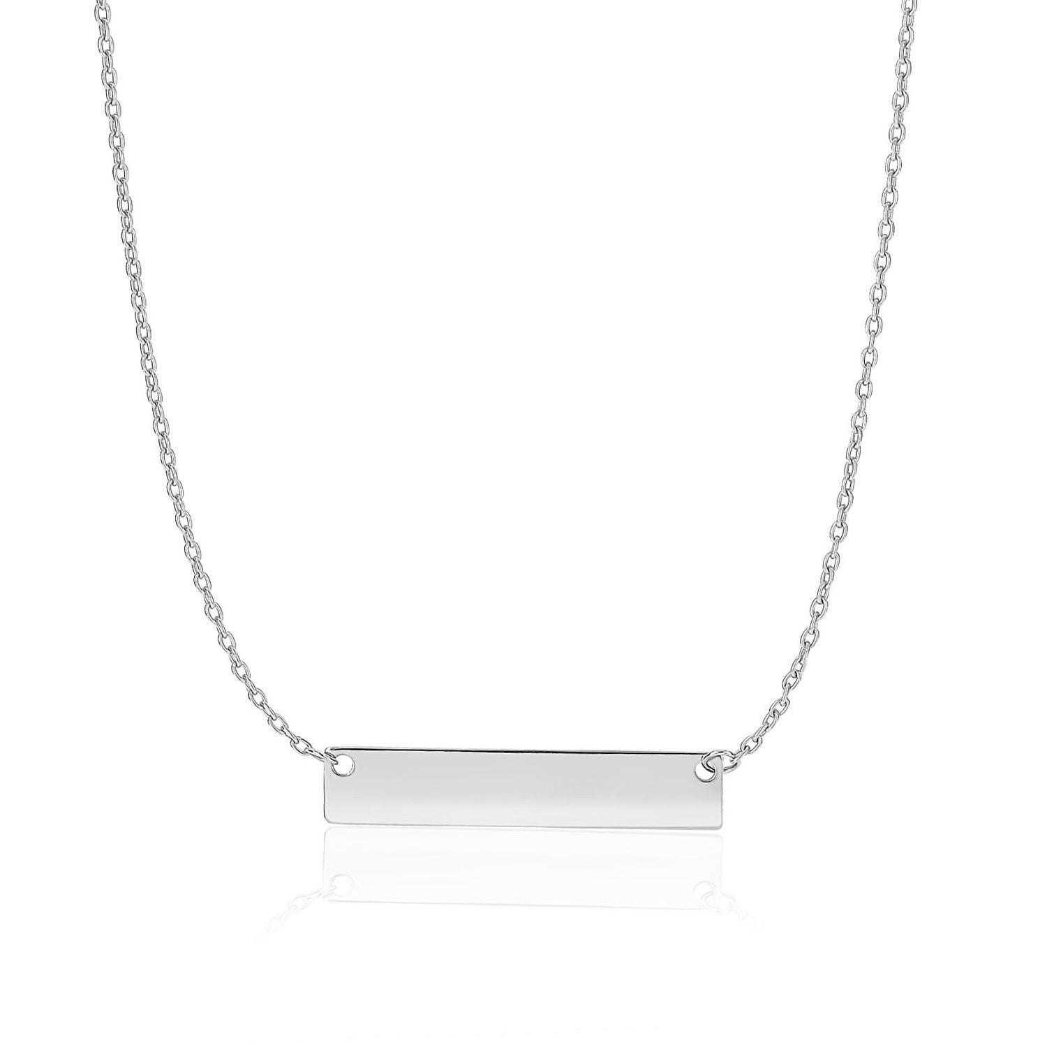 14k White Gold Smooth Flat Horizontal Bar Style Necklace