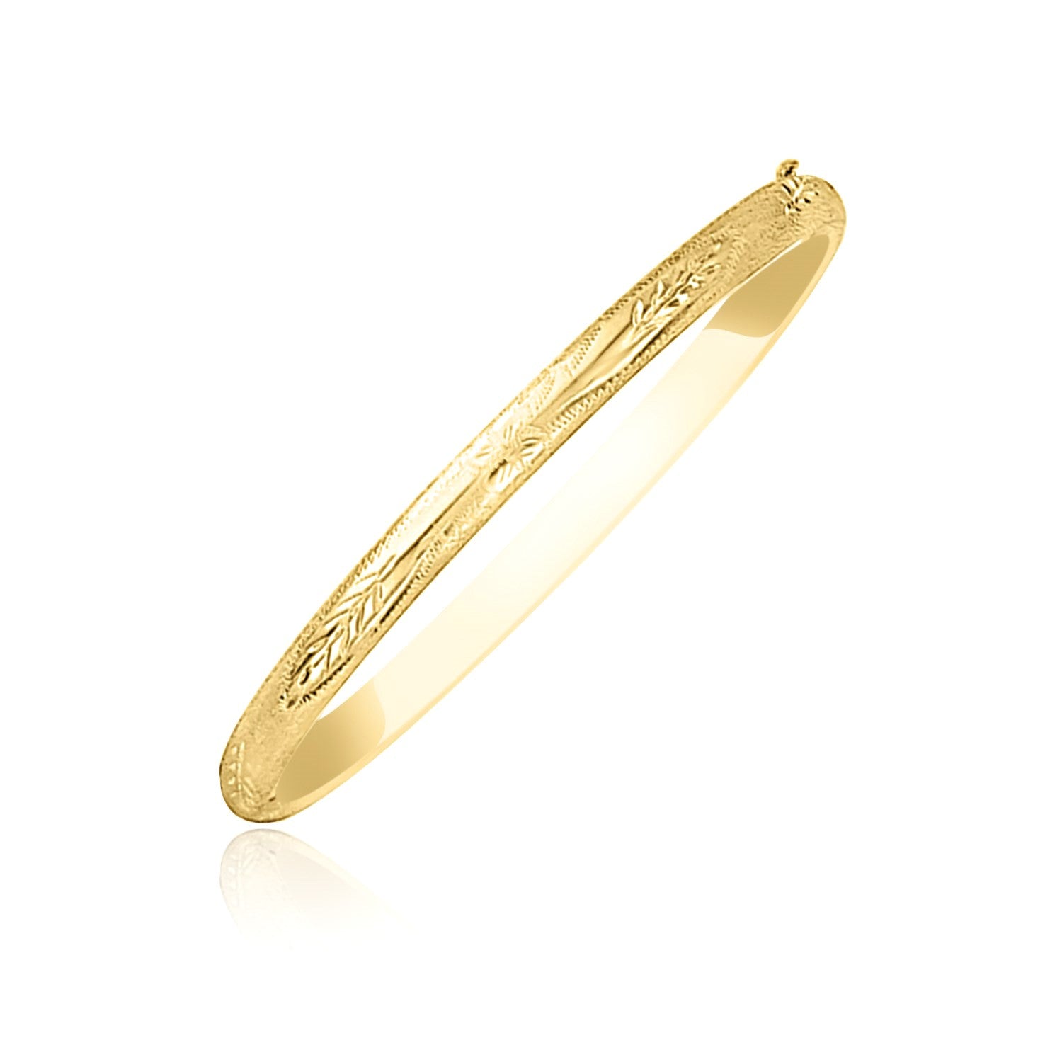 10k Yellow Gold Botanical Pattern Florentine Bangle (5.00 mm)