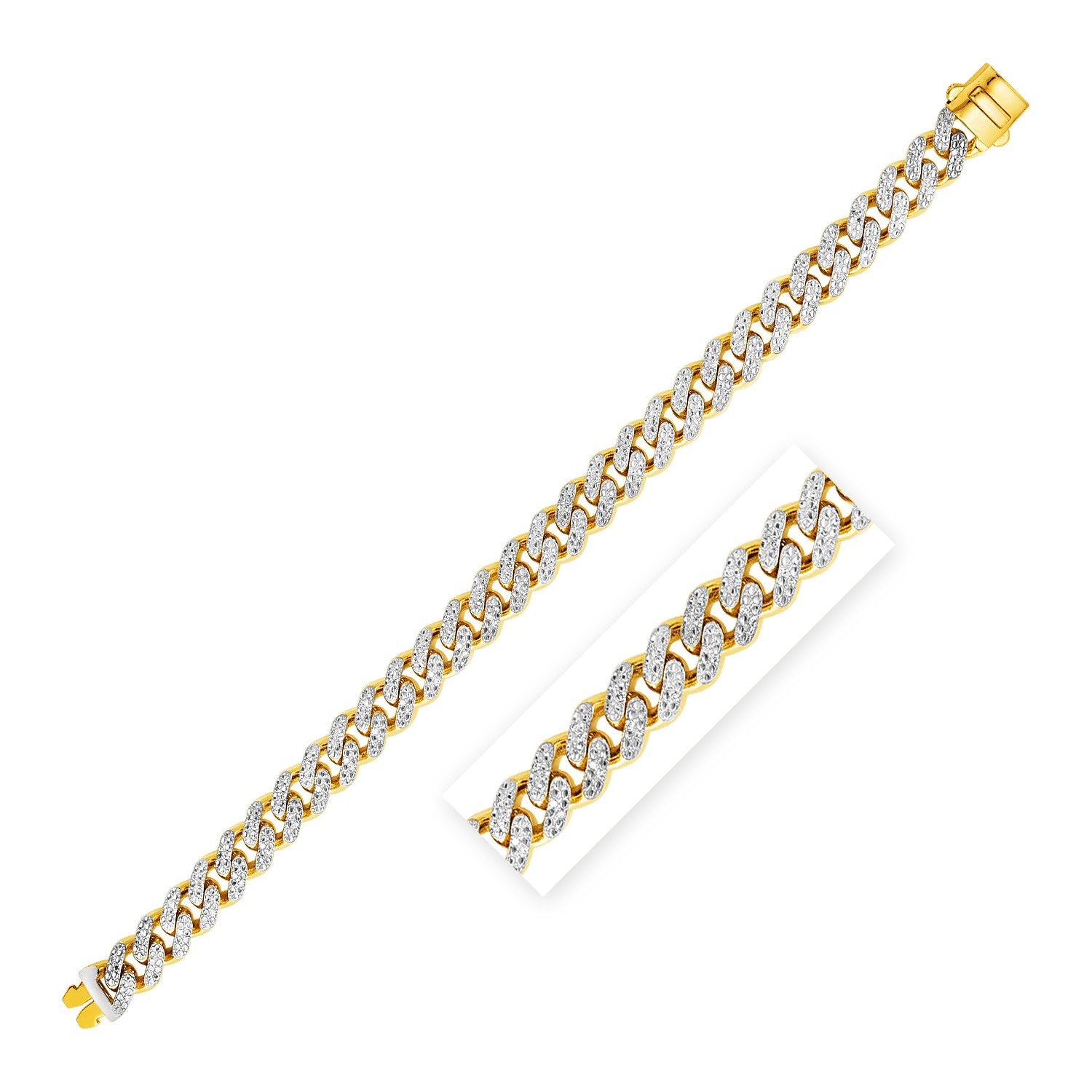 14k Two Tone Gold Curb Chain Bracelet with Diamond Pave Links (9.50 mm)