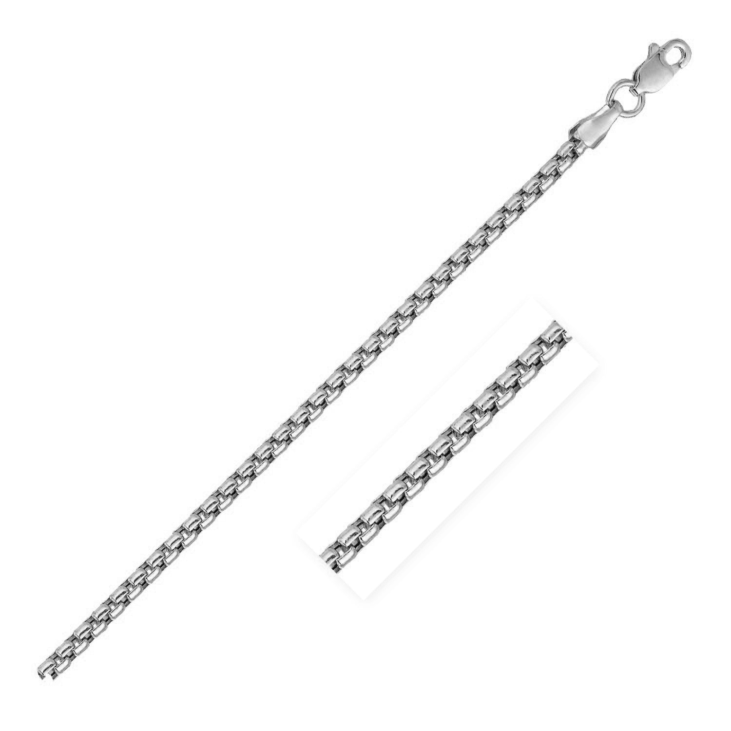 14k White Gold Solid Round Box Chain (2.50 mm)