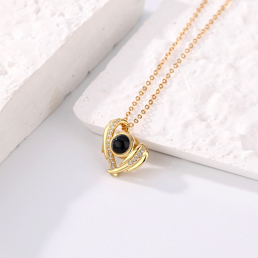 Custom Projection Photo Necklace Feather Angel Wings Necklace