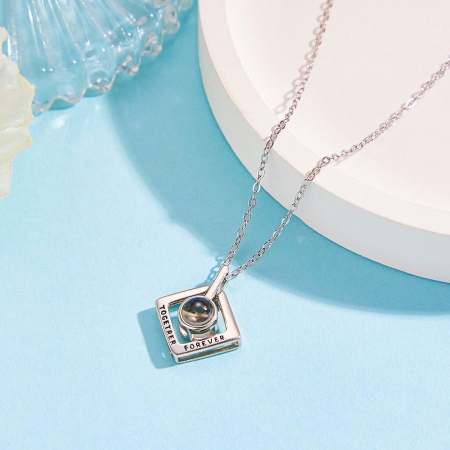 Custom Photo Projection Necklace Together Forever Geometry Gifts for Couple