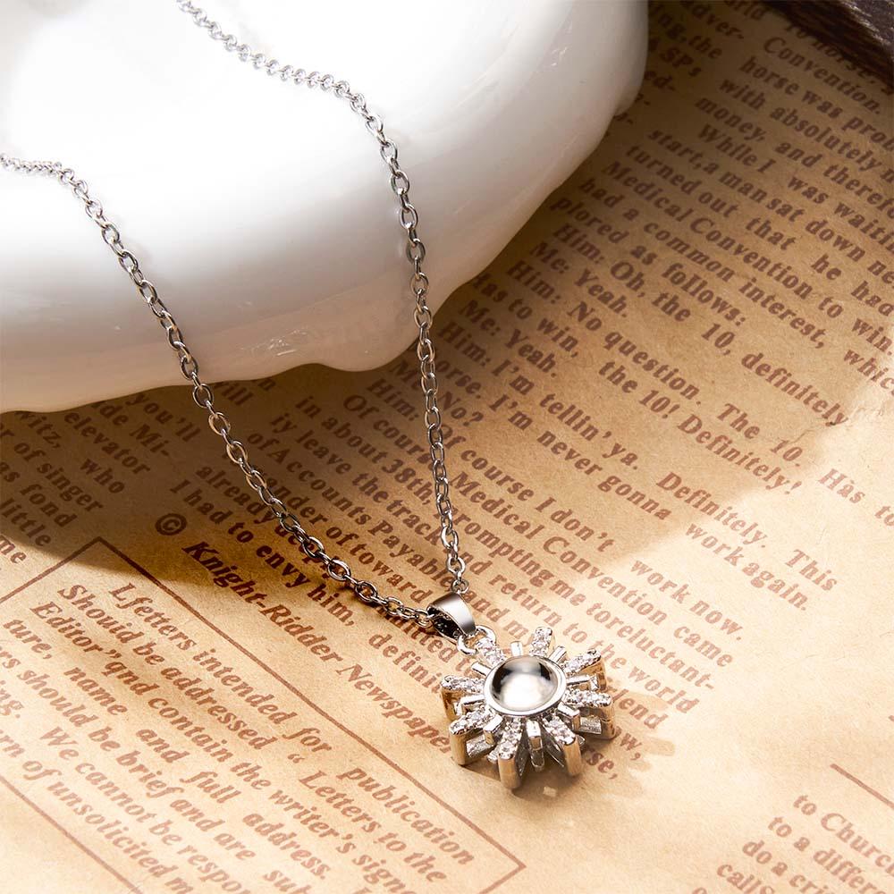 Custom Photo Projection Necklace Sun Flower Diamond Couple Gifts