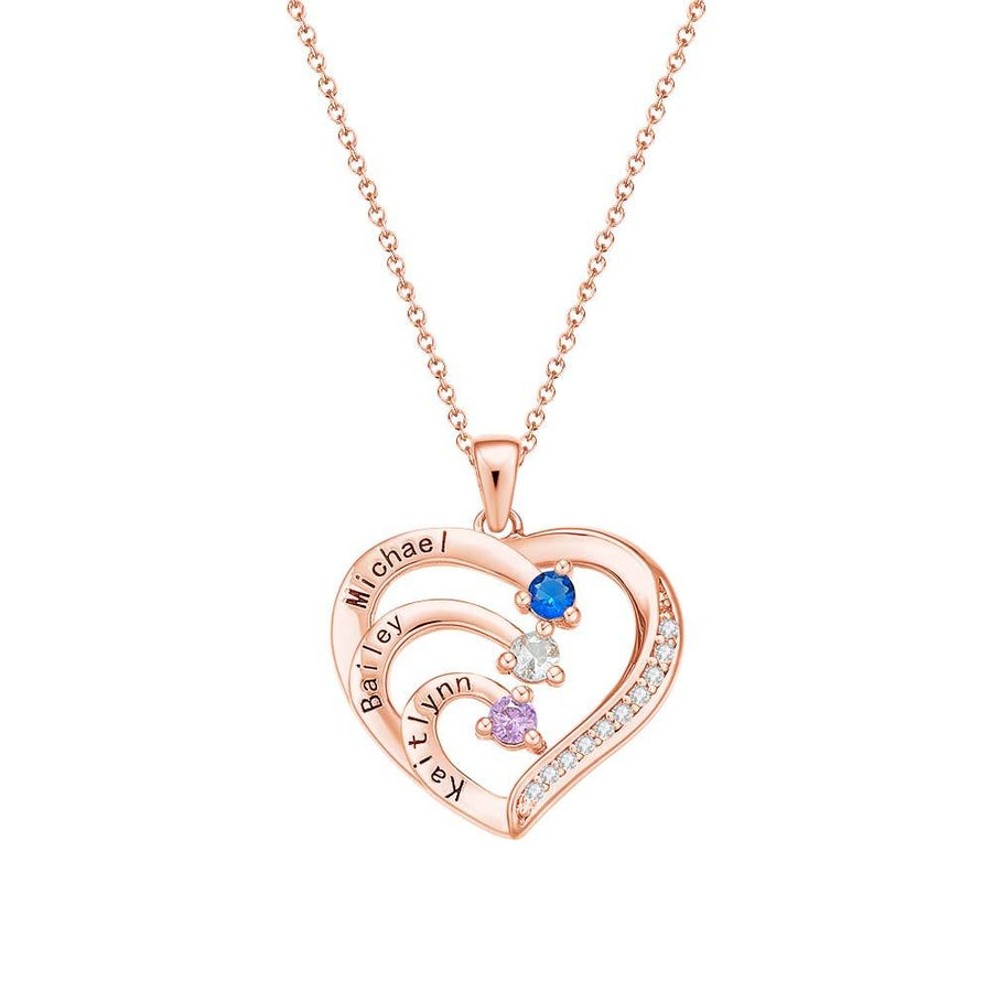 Personalized Heart Necklace Custom Family Name Birthstone Necklace Gift for Mother Grandma