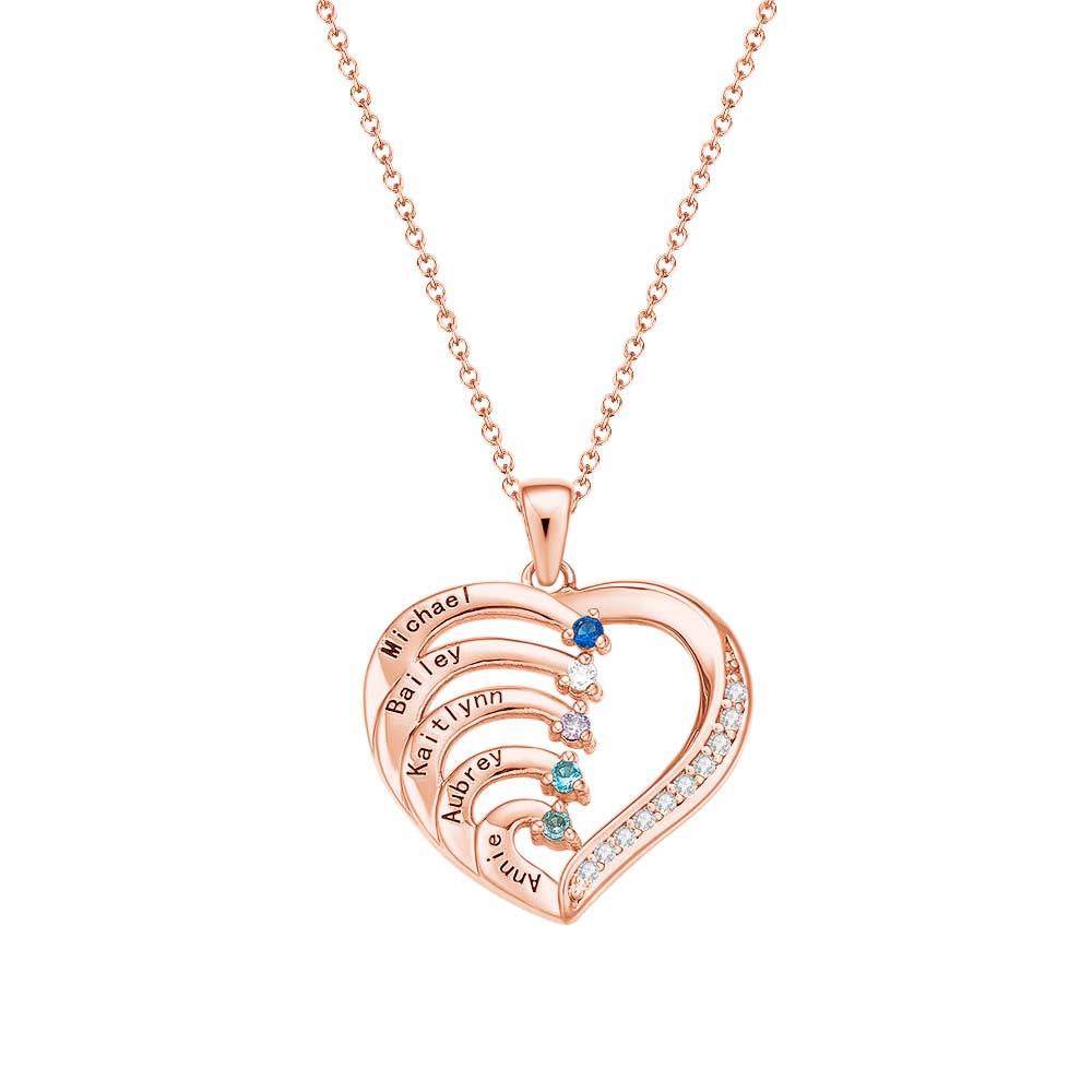 Personalized Heart Necklace Custom Family Name Birthstone Necklace Gift for Mother Grandma
