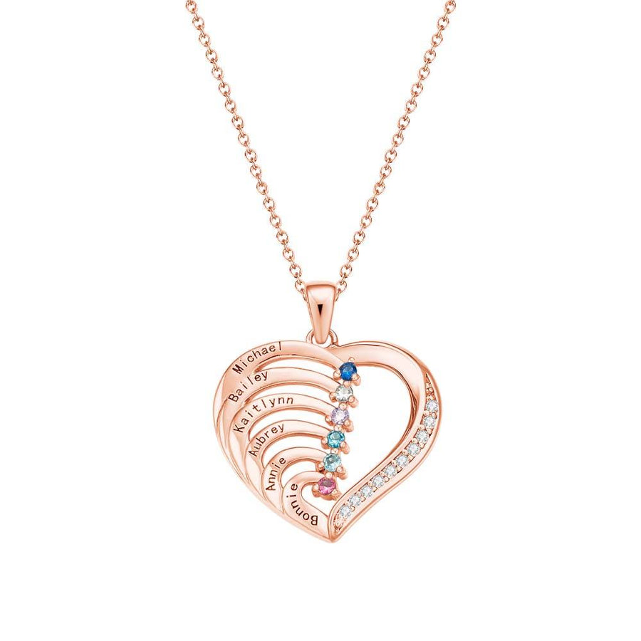 Personalized Heart Necklace Custom Family Name Birthstone Necklace Gift for Mother Grandma