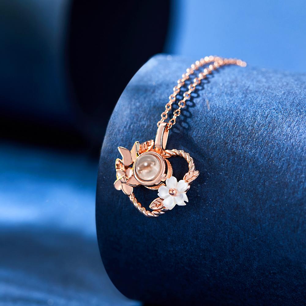 Custom Projection Necklace Heart-shaped Flowers Design Gifts