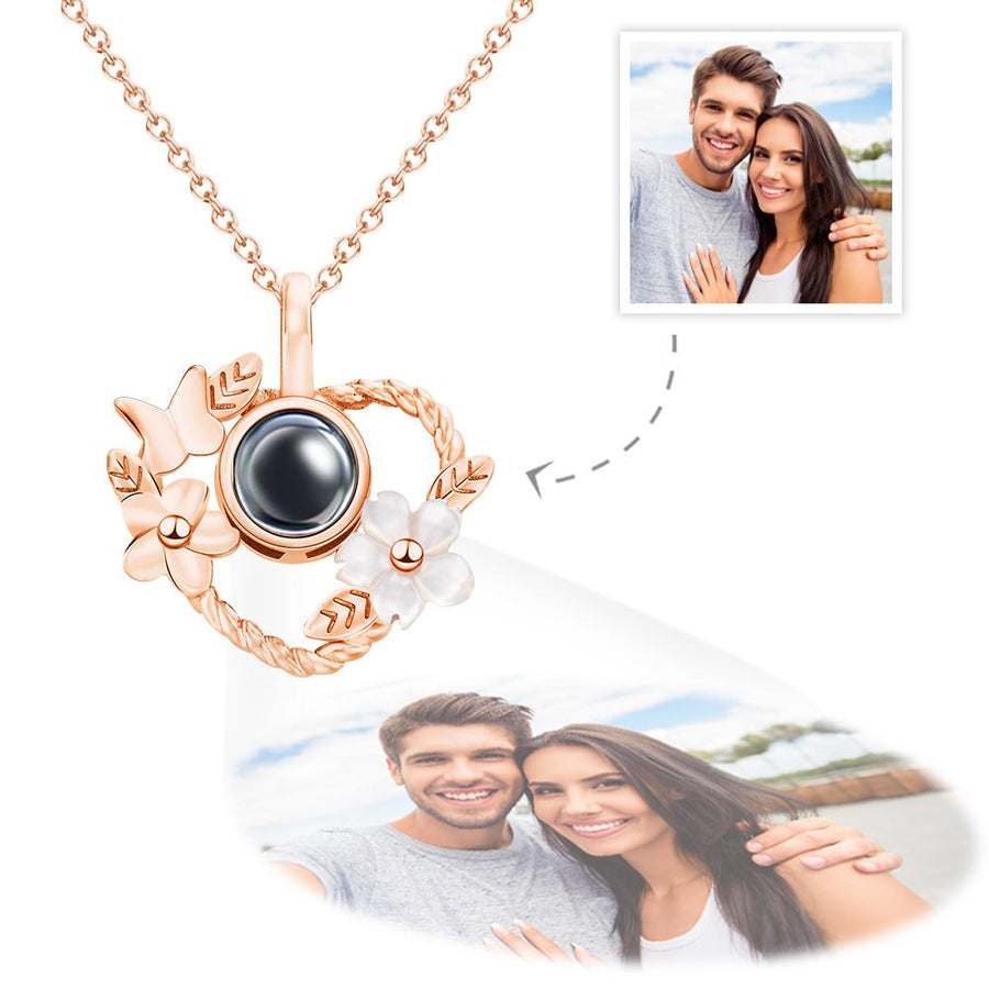 Custom Projection Necklace Heart-shaped Flowers Design Gifts