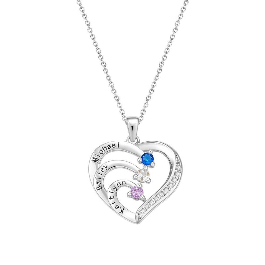 Personalized Heart Necklace Custom Family Name Birthstone Necklace Gift for Mother Grandma