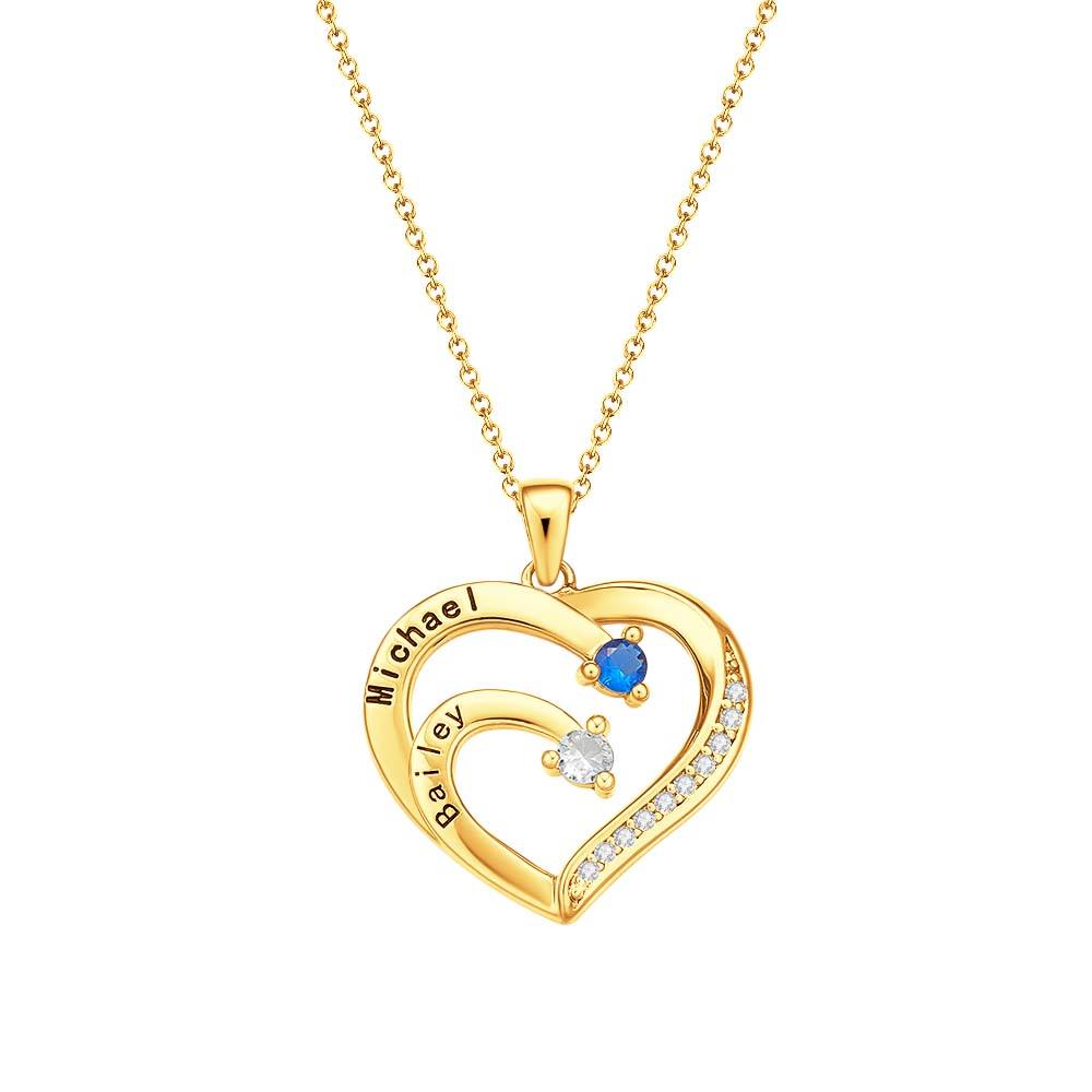 Personalized Heart Necklace Custom Family Name Birthstone Necklace Gift for Mother Grandma