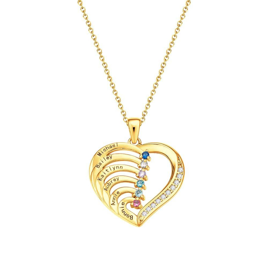 Personalized Heart Necklace Custom Family Name Birthstone Necklace Gift for Mother Grandma