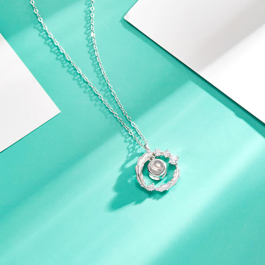 Custom Wreath Jewelry Photo Projection Necklace 925 Sterling Silver