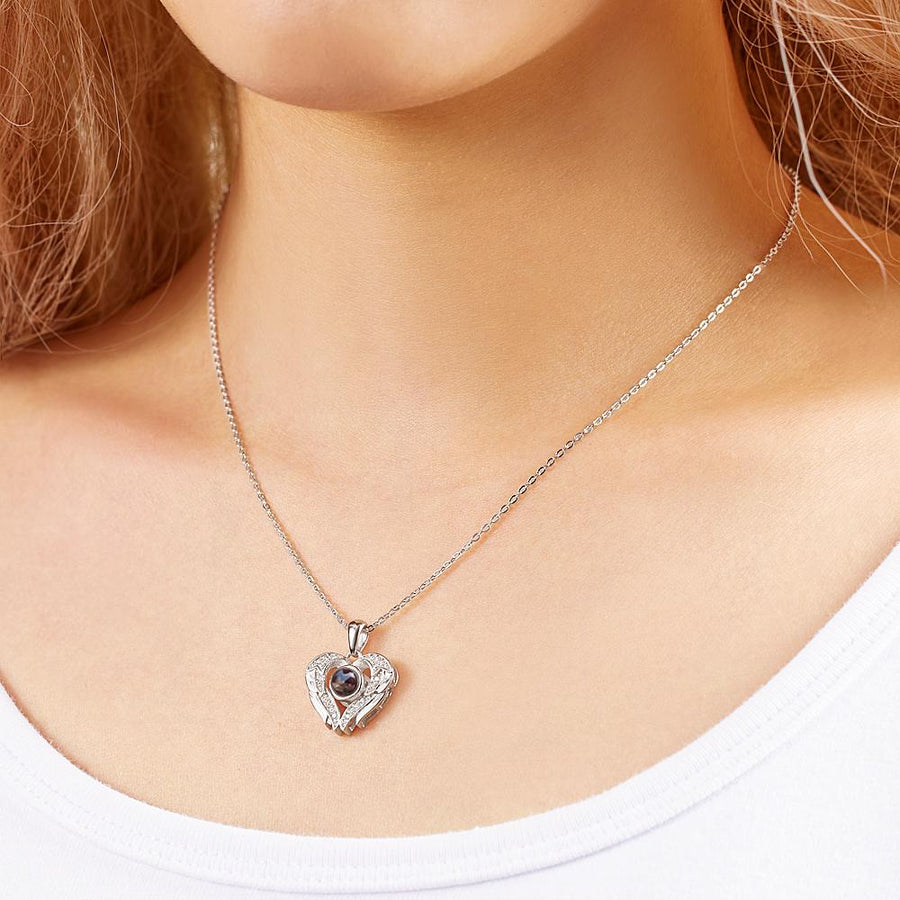 Personalized Angel Wings Photo Projection Necklace