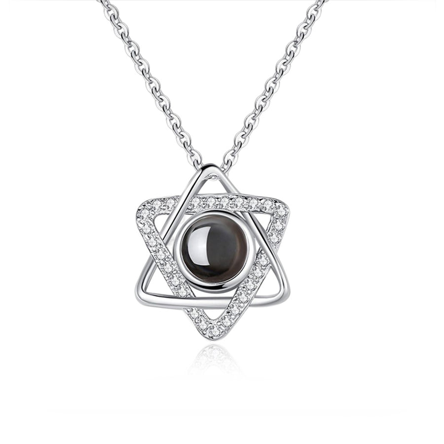 Custom Hexagram Pendant Projection Photo Necklace 925 Sterling Silver