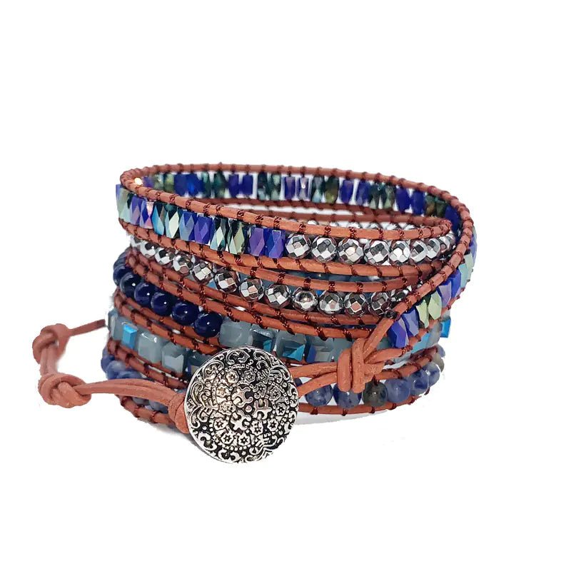 Artisan Multi - Tier Leather and Stone Bracelet - Coolpeacock