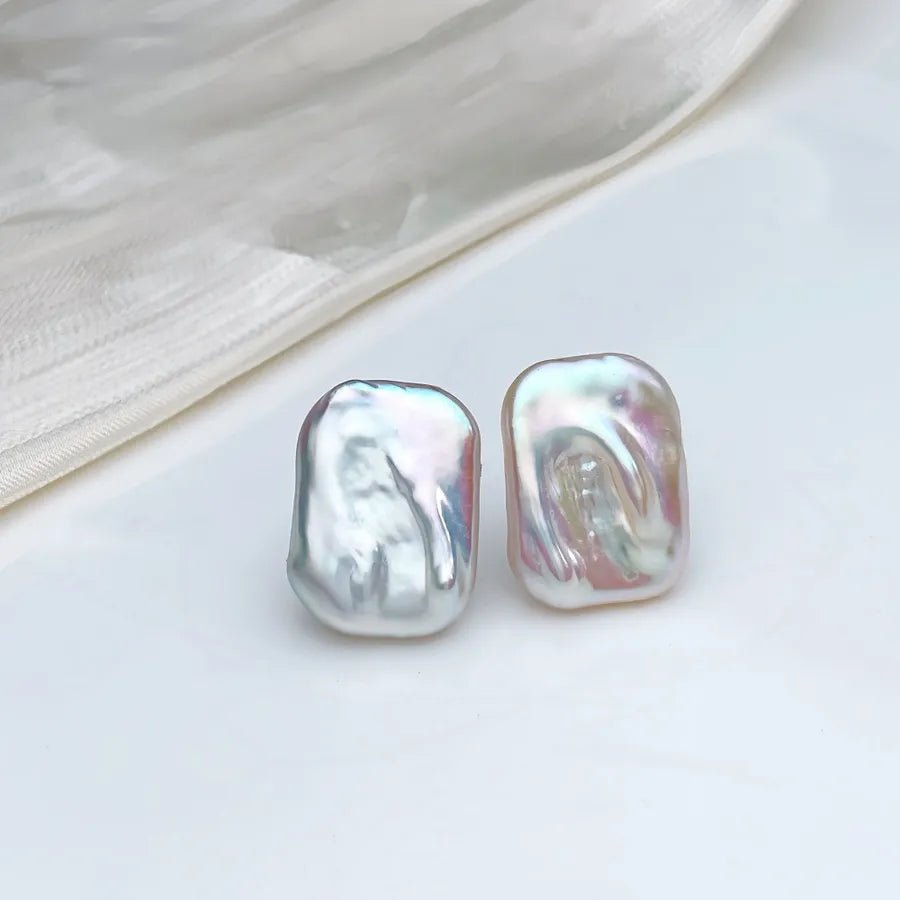 Baroque Style Pure Silver Earrings And Ring Set With Freshwater Pearl Square Design For Women Luxury Personality Jewelry Accessories - Coolpeacock