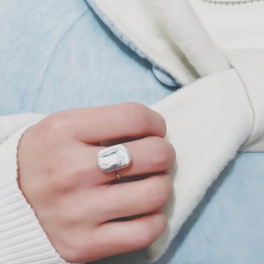 Baroque Style Pure Silver Earrings And Ring Set With Freshwater Pearl Square Design For Women Luxury Personality Jewelry Accessories - Coolpeacock