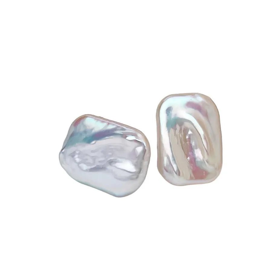 Baroque Style Pure Silver Earrings And Ring Set With Freshwater Pearl Square Design For Women Luxury Personality Jewelry Accessories - Coolpeacock