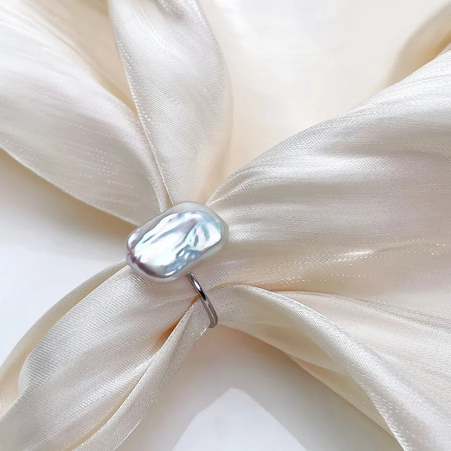 Baroque Style Pure Silver Earrings And Ring Set With Freshwater Pearl Square Design For Women Luxury Personality Jewelry Accessories - Coolpeacock