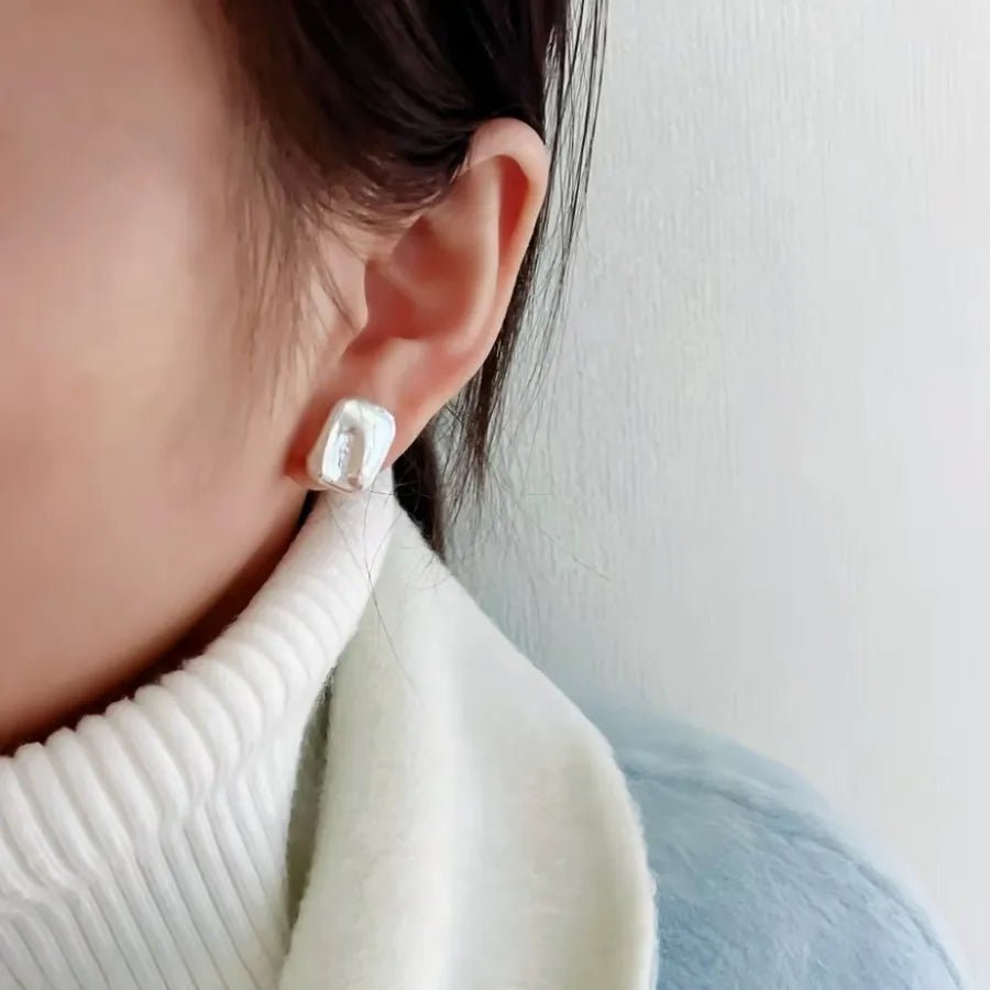 Baroque Style Pure Silver Earrings And Ring Set With Freshwater Pearl Square Design For Women Luxury Personality Jewelry Accessories - Coolpeacock