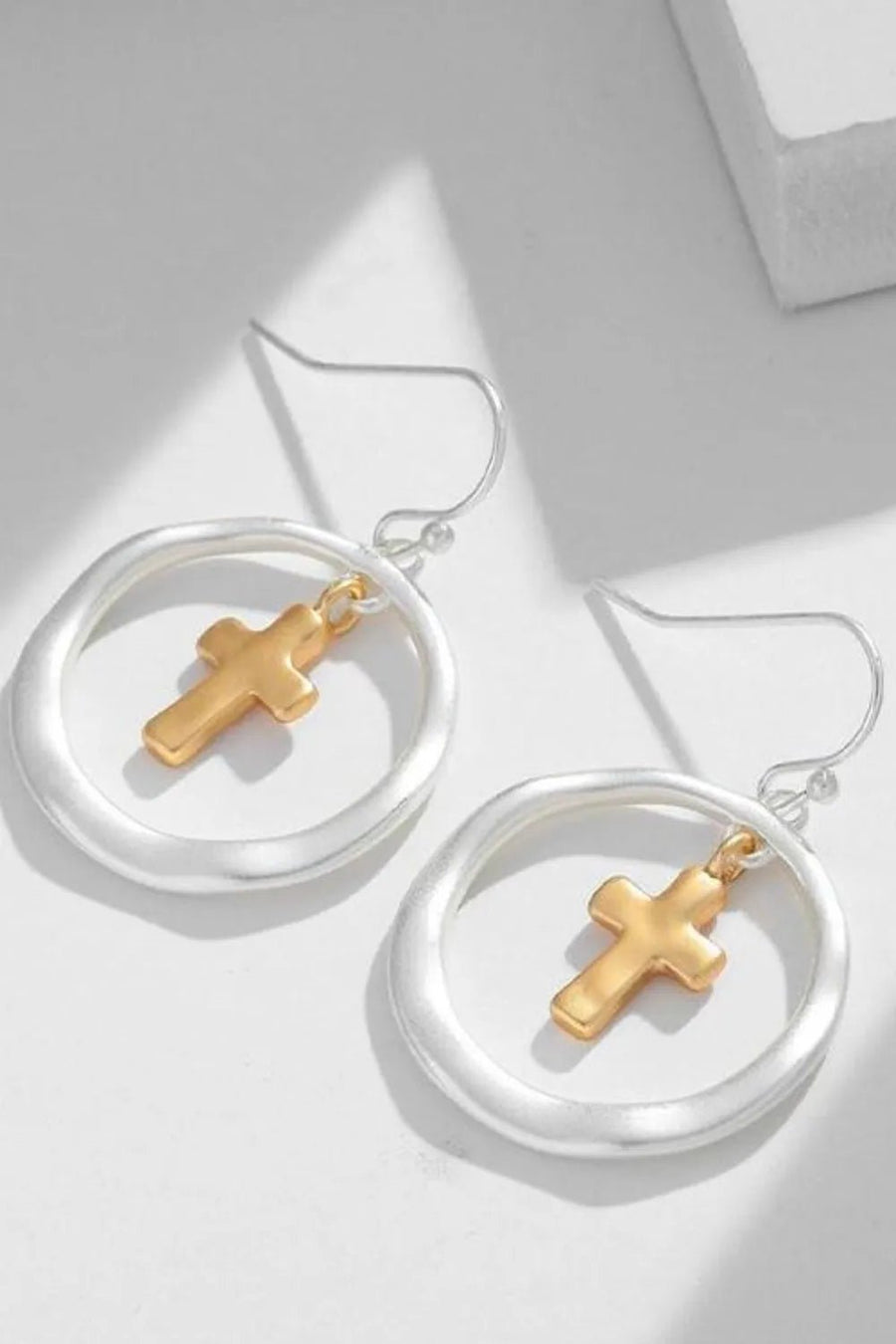 Brass Contrast Cross Dangle Earrings - Coolpeacock