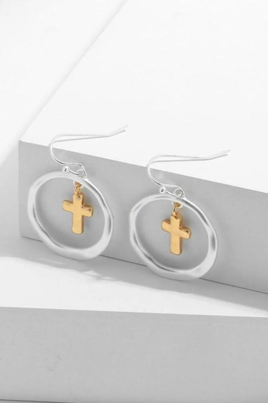 Brass Contrast Cross Dangle Earrings - Coolpeacock