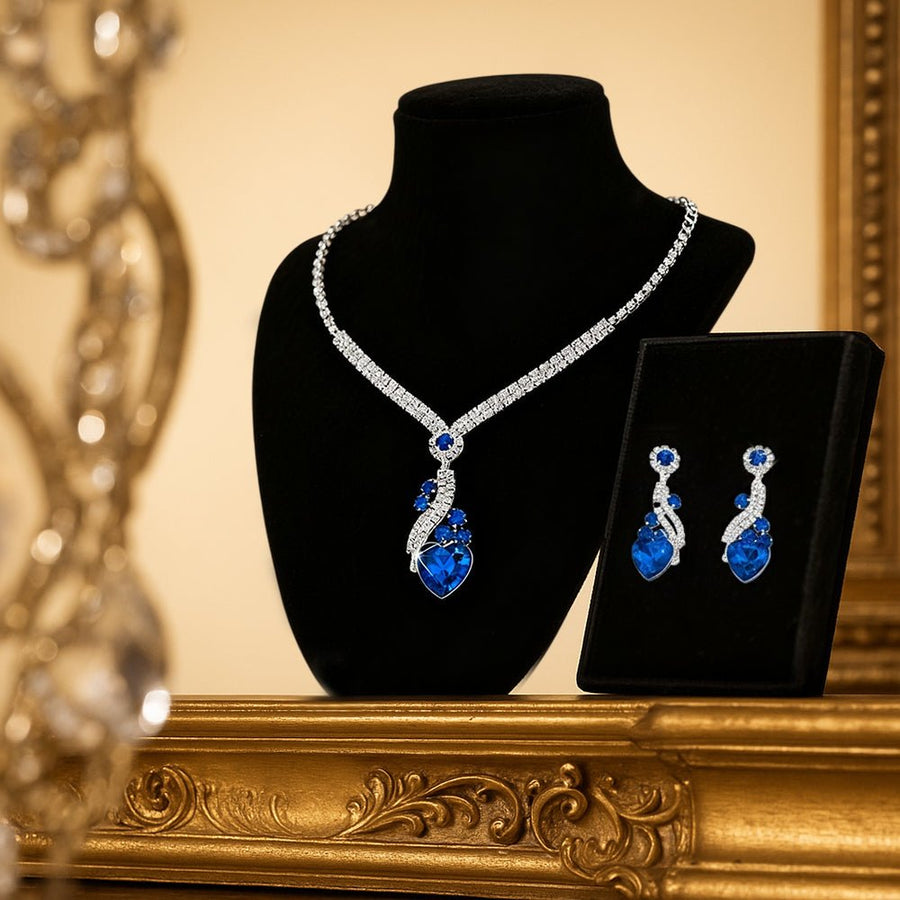 Bridal Rhinestone Heart Necklace and Earrings Set – Elegant Wedding Jewelry - Coolpeacock