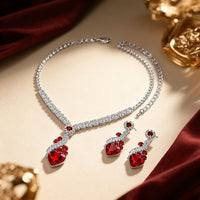 Bridal Rhinestone Heart Necklace and Earrings Set – Elegant Wedding Jewelry - Coolpeacock