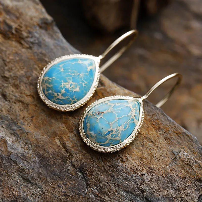 Copper Natural Stone Teardrop Shape Earrings - Coolpeacock